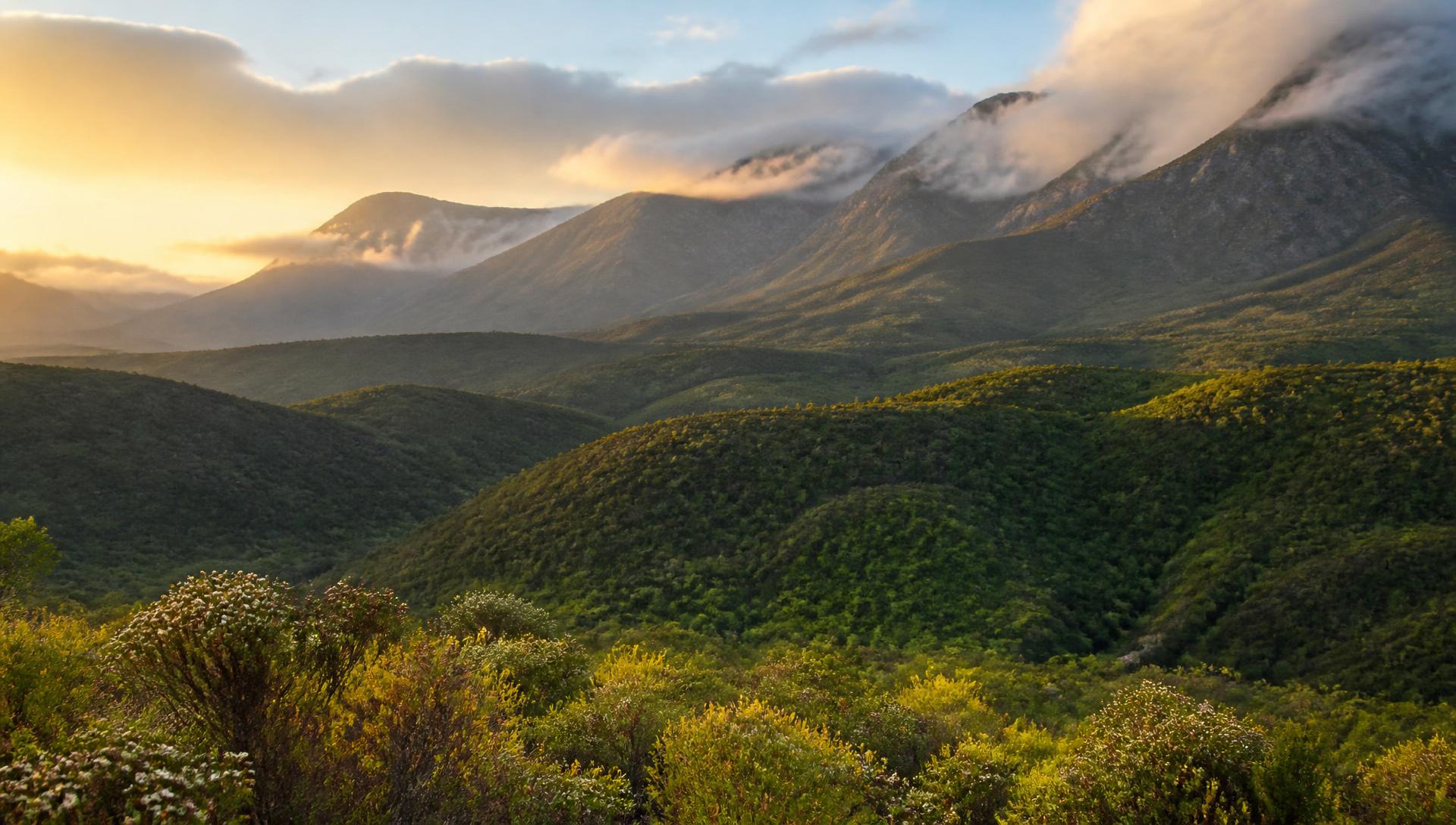 Outeniqua Mountains and indigenous Garden Route landscape near George, South Africa